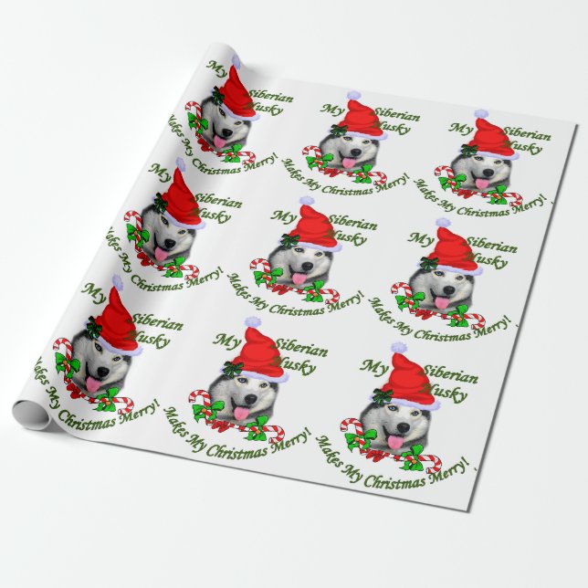 Siberian Husky Christmas Wrapping Paper (Unrolled)