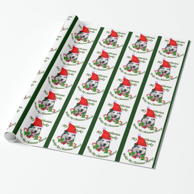 Siberian Husky Christmas Wrapping Paper (Unrolled)