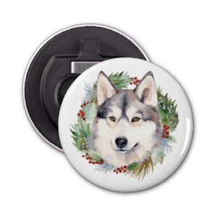 Siberian Husky Christmas Wreath Festive Pup Bottle Opener