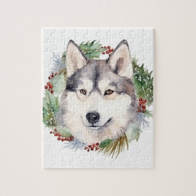 Siberian Husky Christmas Wreath Festive Pup  Jigsaw Puzzle (Vertical)