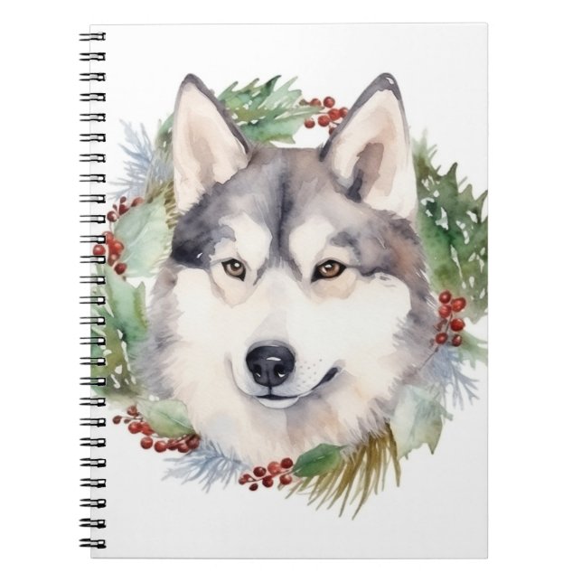 Siberian Husky Christmas Wreath Festive Pup  Notebook (Front)