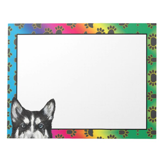 Siberian Husky colourful dog paw pattern Notepad (Front)