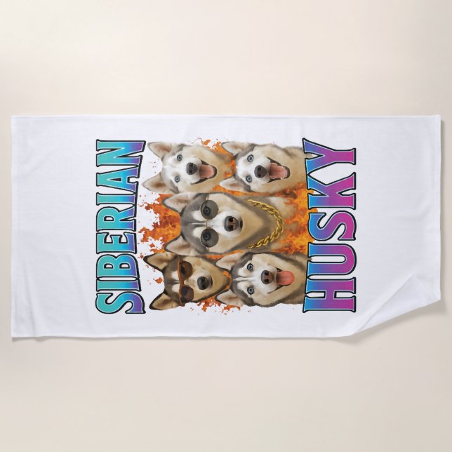 Siberian Husky Copy Beach Towel (Front)