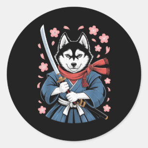 Siberian Husky Dad Cute Japanese Anime Stuff Samur Classic Round Sticker