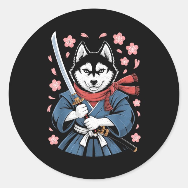 Siberian Husky Dad Cute Japanese Anime Stuff Samur Classic Round Sticker (Front)