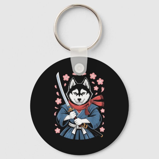 Siberian Husky Dad Cute Japanese Anime Stuff Samur Key Ring (Front)