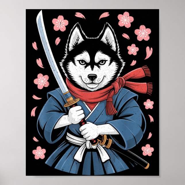 Siberian Husky Dad Cute Japanese Anime Stuff Samur Poster (Front)