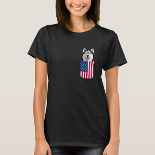 Siberian Husky Dog American Flag Patriotic 4th of T-Shirt
