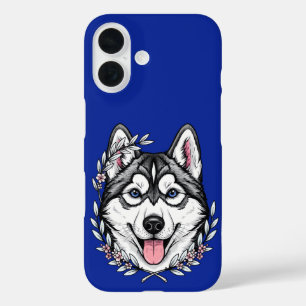 Siberian Husky Dog And Mountain Laurel Blossom iPhone 16 Case