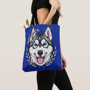 Siberian Husky Dog And Mountain Laurel Blossom Tote Bag