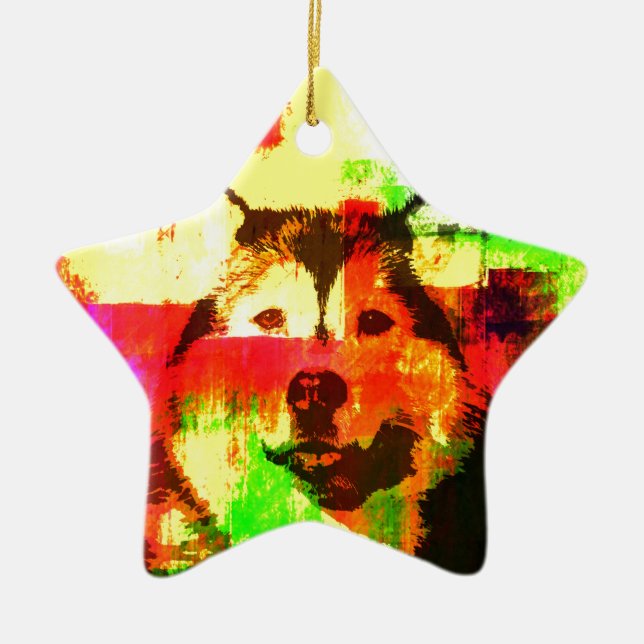 Siberian Husky Dog Art Ceramic Tree Decoration (Front)