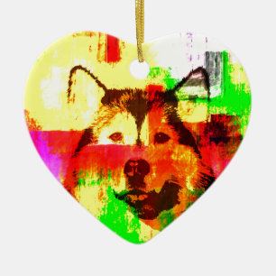 Siberian Husky Dog Art Ceramic Tree Decoration