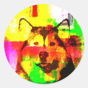 Siberian Husky Dog Art Classic Round Sticker