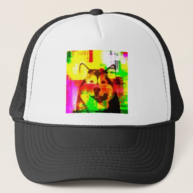 Siberian Husky Dog Art Trucker Hat (Front)