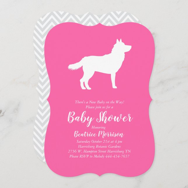 Siberian Husky Dog Baby Shower Girl Pink Invitation (Front/Back)