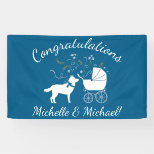 Siberian Husky Dog Baby Shower Puppy Blue Boy Banner