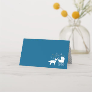 Siberian Husky Dog Baby Shower Puppy Blue Boy Place Card