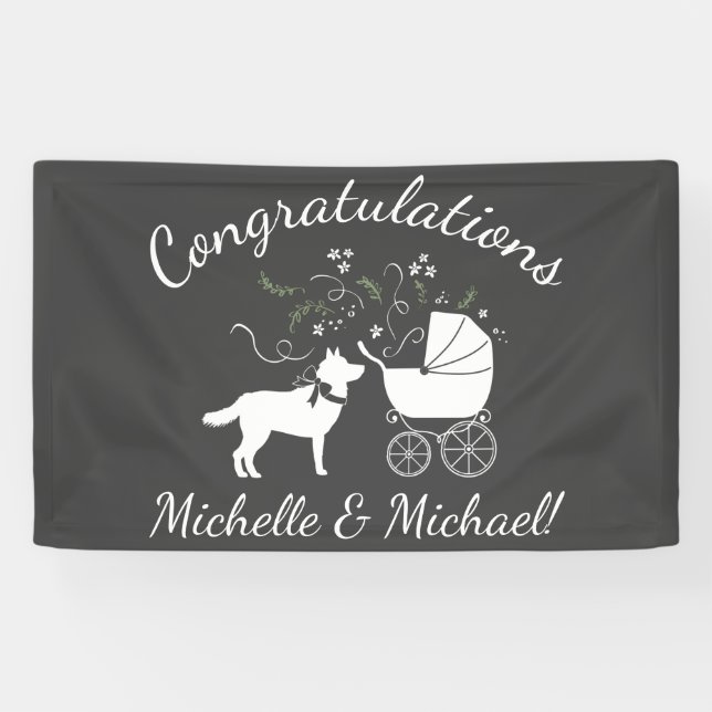 Siberian Husky Dog Baby Shower Puppy Grey Banner (Horizontal)
