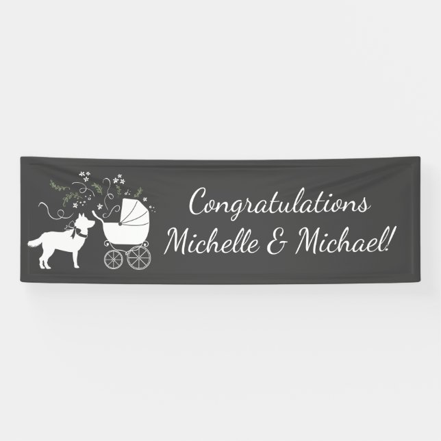 Siberian Husky Dog Baby Shower Puppy Grey Banner (Horizontal)