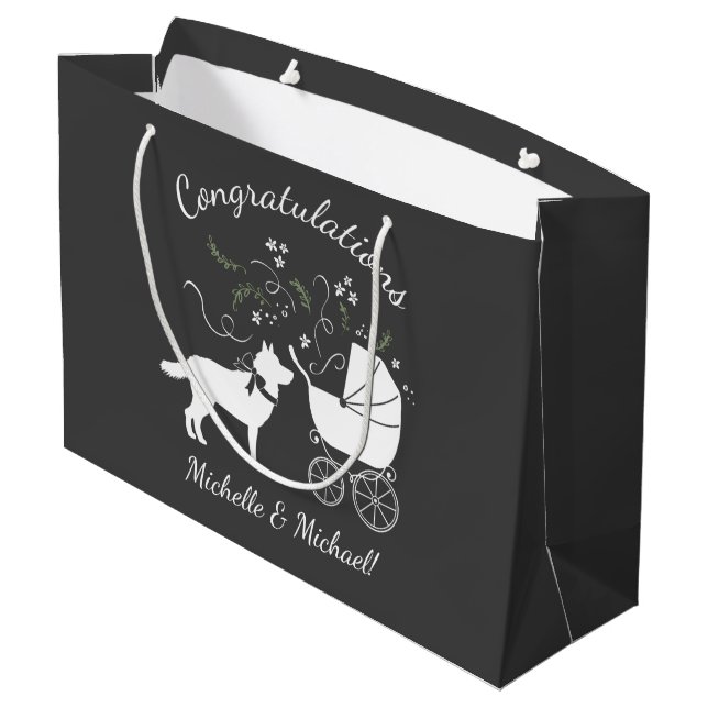 Siberian Husky Dog Baby Shower Puppy Grey Large Gift Bag (Back Angled)