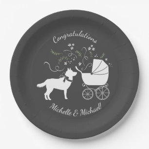 Siberian Husky Dog Baby Shower Puppy Grey Paper Plate