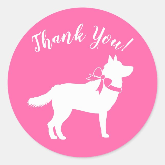Siberian Husky Dog Baby Shower Puppy Pink Girl Classic Round Sticker (Front)