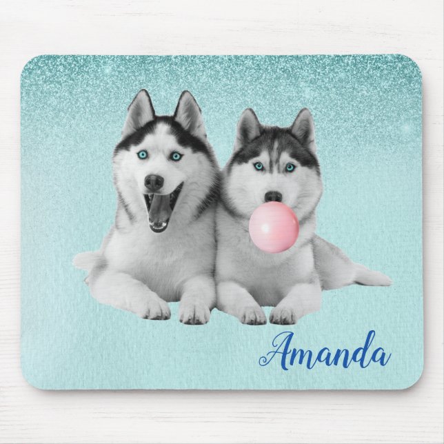 Siberian Husky Dog Blue Bubble Gum Mouse Mat (Front)