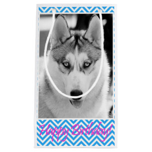 Siberian Husky Dog Blue Happy Birthday Small Gift Bag