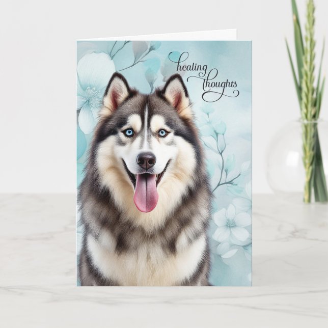 Siberian Husky Dog Botanical Blooms Get Well Card (Front)