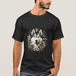 Siberian Husky Dog Botanical Nature Illustration T-Shirt