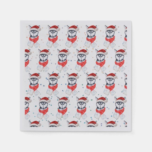 Siberian Husky Dog Breed Christmas Stars Napkin (Front)