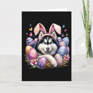 Siberian Husky Dog Bunny Ears Easter Day Card