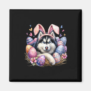 Siberian Husky Dog Bunny Ears Easter Day Magnet