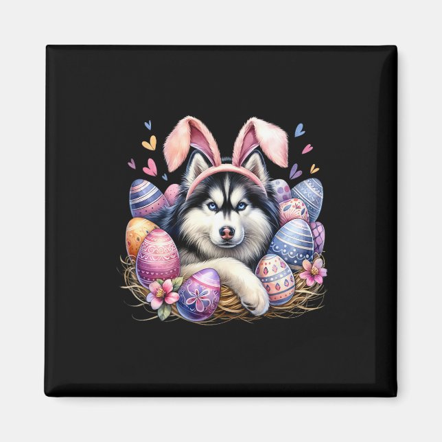 Siberian Husky Dog Bunny Ears Easter Day  Magnet (Front)