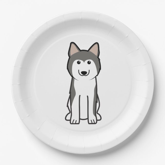 Siberian Husky Dog Cartoon Paper Plate (Front)