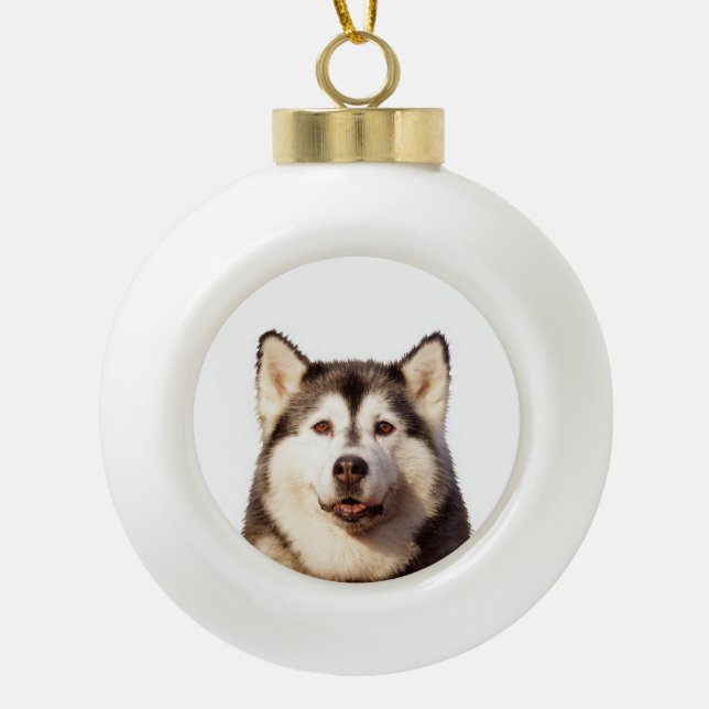 Siberian Husky Dog Ceramic Ball Christmas Ornament (Front)