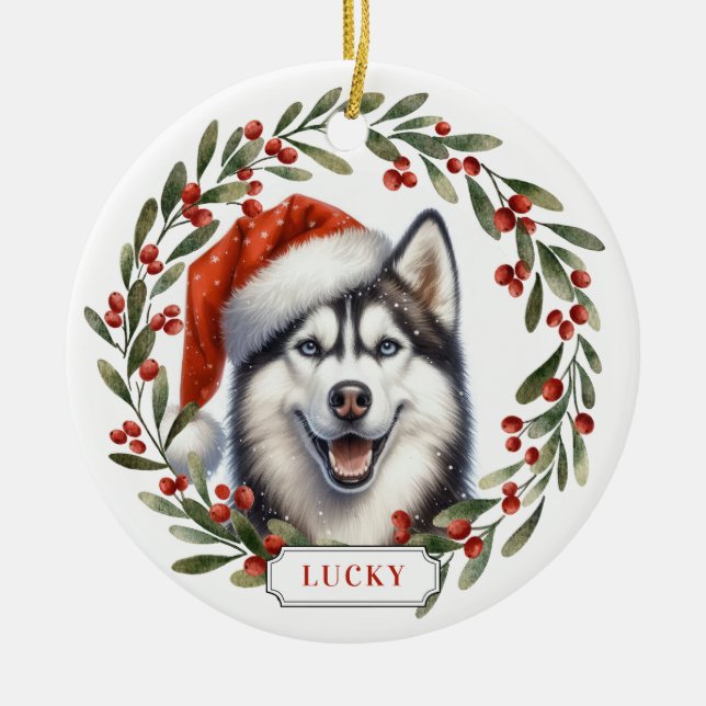 Siberian Husky Dog Ceramic Circle Ornament (Front)