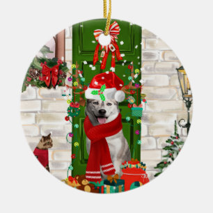 Siberian Husky Dog Christmas  Ceramic Tree Decoration