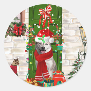 Siberian Husky Dog Christmas  Classic Round Sticker