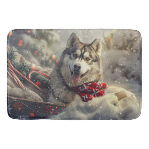 Siberian Husky Dog Christmas Festive Bath Mat
