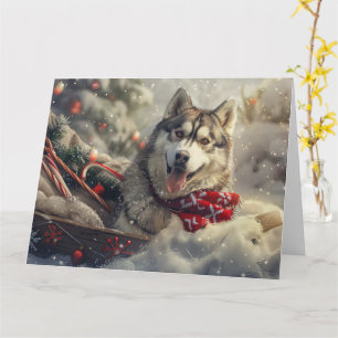 Siberian Husky Dog Christmas Festive Card