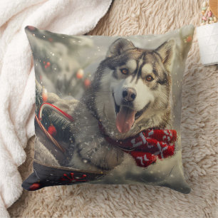 Siberian Husky Dog Christmas Festive Cushion