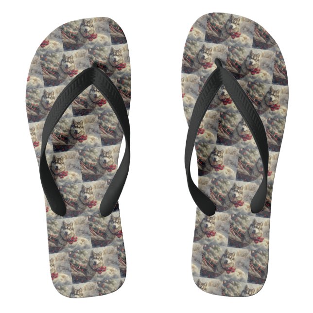 Siberian Husky Dog Christmas Festive Flip Flops (Footbed)