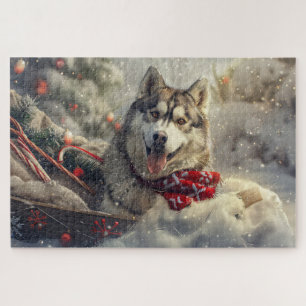 Siberian Husky Dog Christmas Festive Jigsaw Puzzle