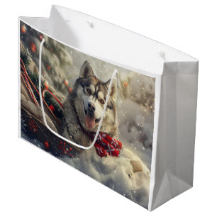 Siberian Husky Dog Christmas Festive Large Gift Bag