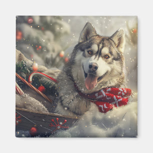 Siberian Husky Dog Christmas Festive Magnet