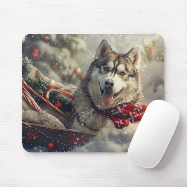 Siberian Husky Dog Christmas Festive Mouse Mat (With Mouse)