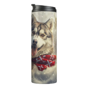 Siberian Husky Dog Christmas Festive Thermal Tumbler