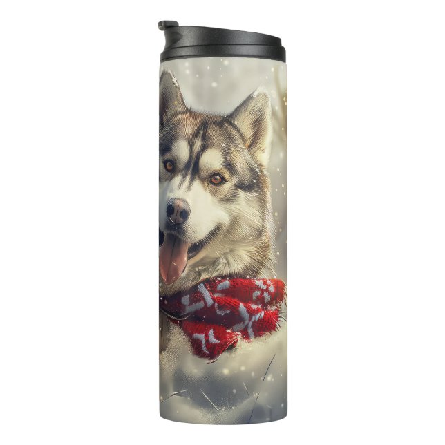 Siberian Husky Dog Christmas Festive Thermal Tumbler (Rotated Right)