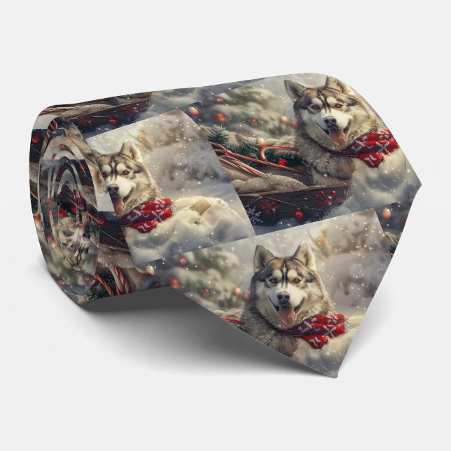 Siberian Husky Dog Christmas Festive Tie (Rolled)
